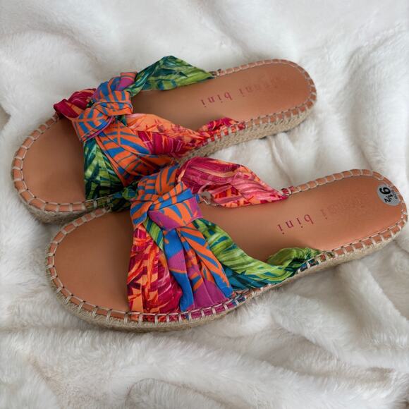 Gianni Bini Tropical Print Knotted Straps Platform Espadrilles Slides Sandal 8 - Picture 5 of 6